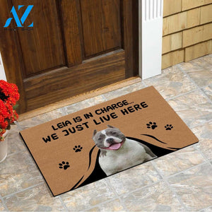 Pitbull Dog custom dog's name and photo Doormat Pet is in Charge We Just Live Here Funny Door Mat Personalized gift FSD1560