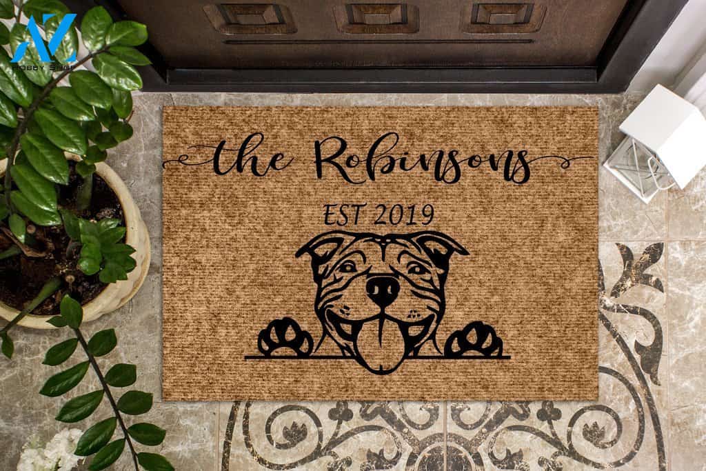 Pitbull Dog Funny Dog Custom Name & Year Doormat | Welcome Mat | House Warming Gift