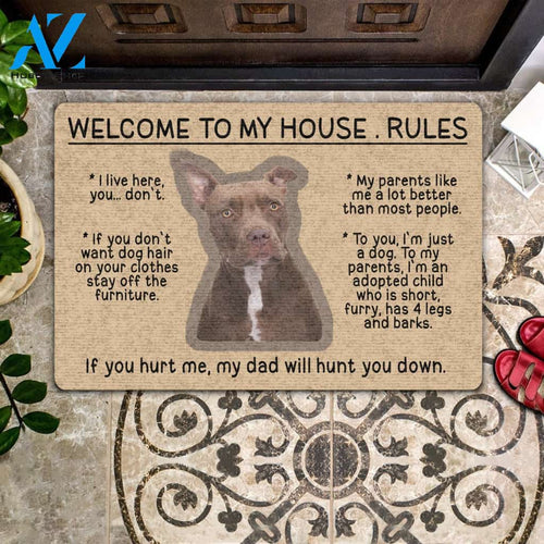 Pitbull Doormat Welcome To My House Rules | Welcome Mat | House Warming Gift | Christmas Gift Decor