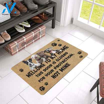 Pitbull For Your Protection Not Mine Doormat Indoor And Outdoor Mat Entrance Rug Sweet Home Decor Housewarming Gift Gift For Friend Family Stem Feminist