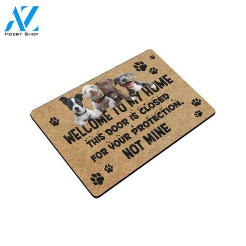 Pitbull For Your Protection Not Mine Doormat Indoor And Outdoor Mat Entrance Rug Sweet Home Decor Housewarming Gift Gift For Friend Family Stem Feminist