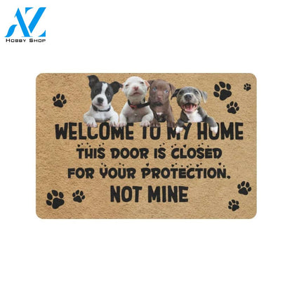 Pitbull For Your Protection Not Mine Doormat Indoor And Outdoor Mat Entrance Rug Sweet Home Decor Housewarming Gift Gift For Friend Family Stem Feminist