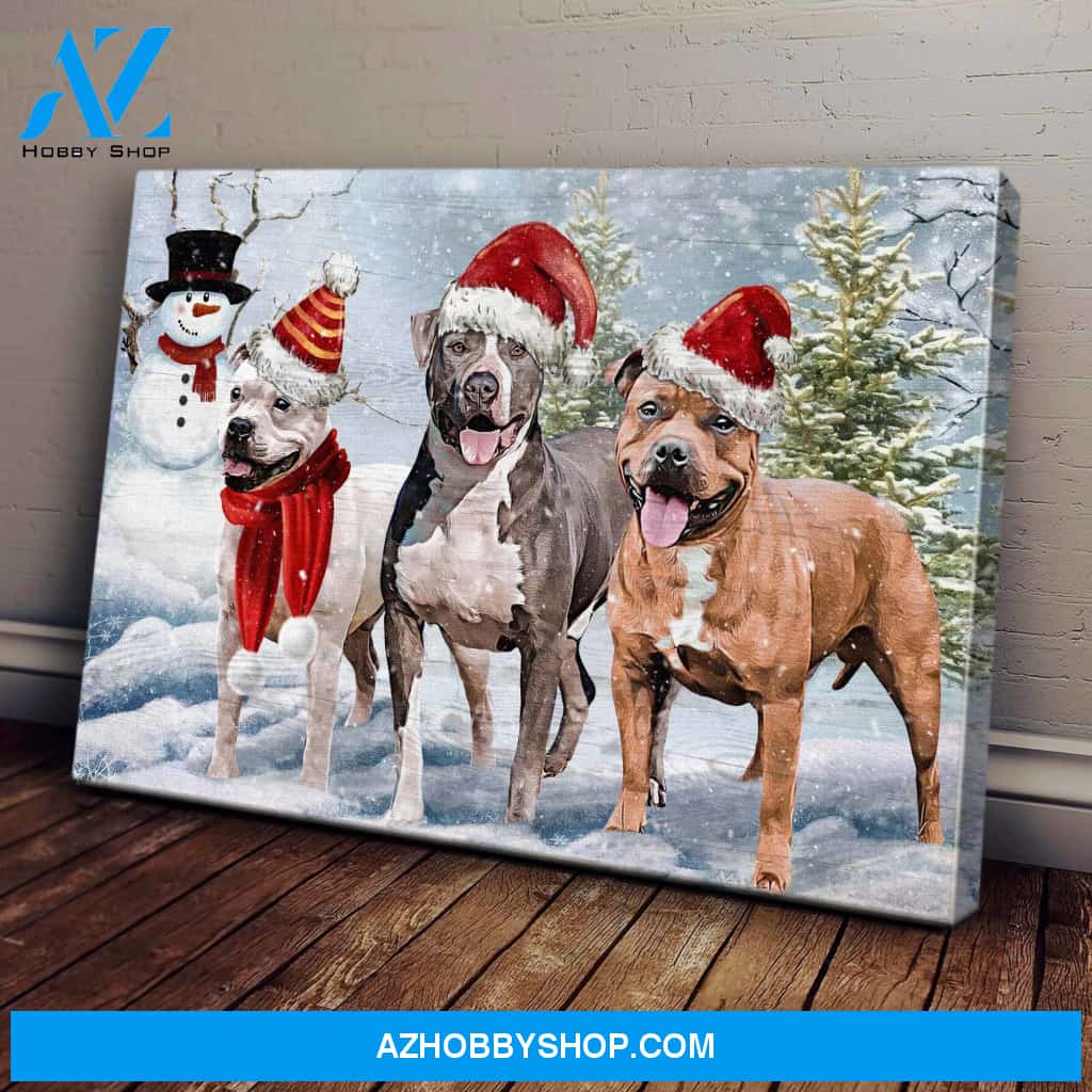 Pitbull wearing Santa hat - Dog Landscape Canvas Prints, Wall Art