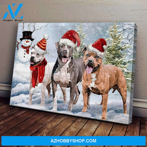 Pitbull wearing Santa hat - Dog Landscape Canvas Prints, Wall Art