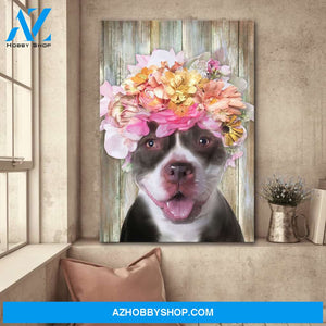 Pitbull with flower - Dog Portrait Canvas Prints, Wall Art
