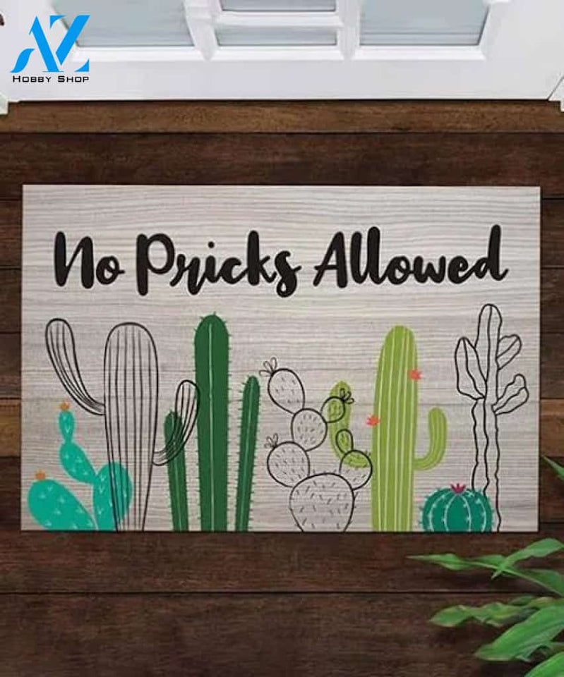 Planet White & Green No Pricks Allowed Cactus Doormat Indoor And Outdoor Mat Sweet Home Decor Closing Gift Gift For Friend Family Birthday Floral Plant Lovers Gift Idea