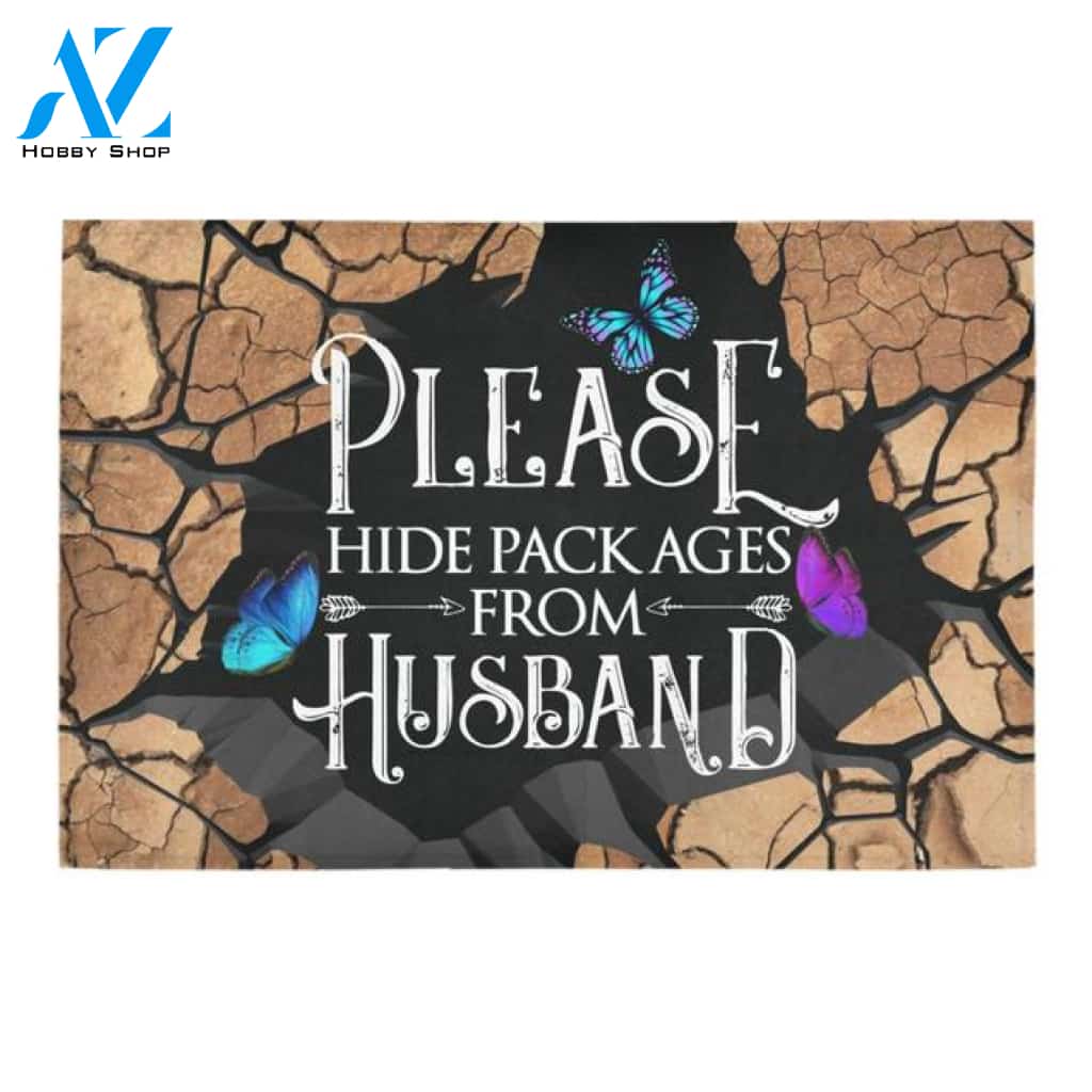 Please Hide Packages From Husband Doormat Indoor And Outdoor Mat Entrance Rug Sweet Home Decor Housewarming Gift Gift For Friend Family Stem Feminist