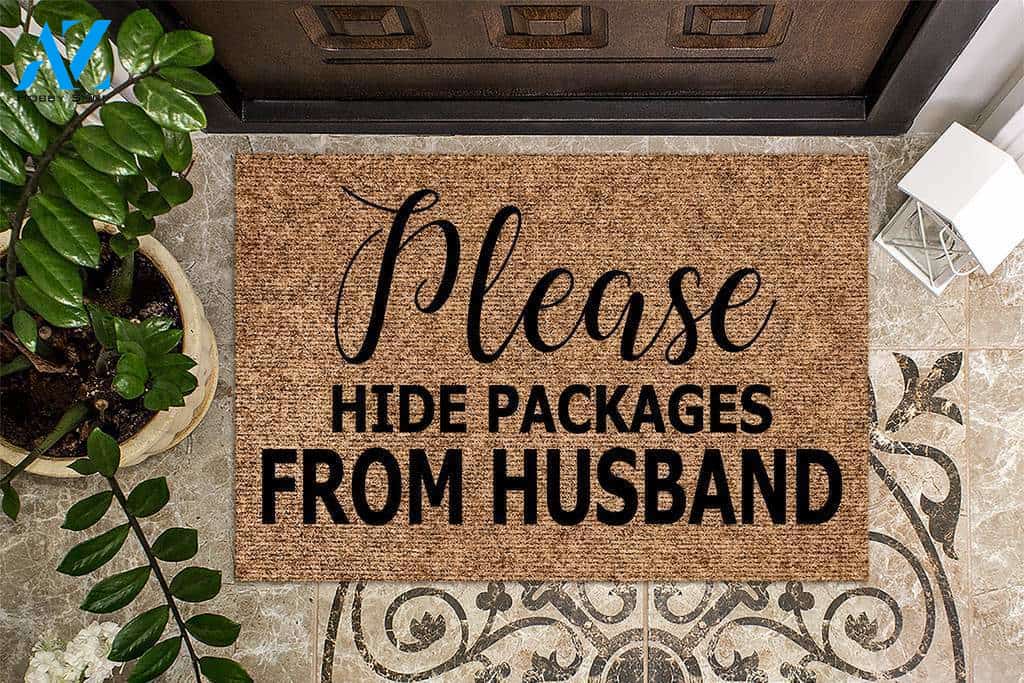 Please Hide Packages from Husband Doormat | Welcome Mat | House Warming Gift