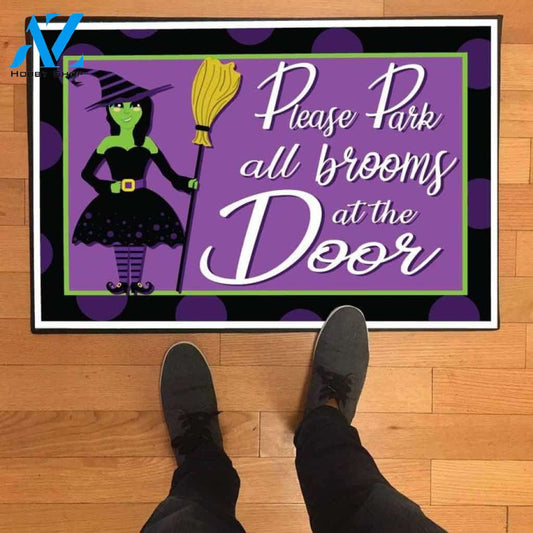 Please Park Witch Brooms at The Door Halloween Doormat Indoor and Outdoor Mat Entrance Rug Funny Home Decor Closing Gift Gift for Friend Idea