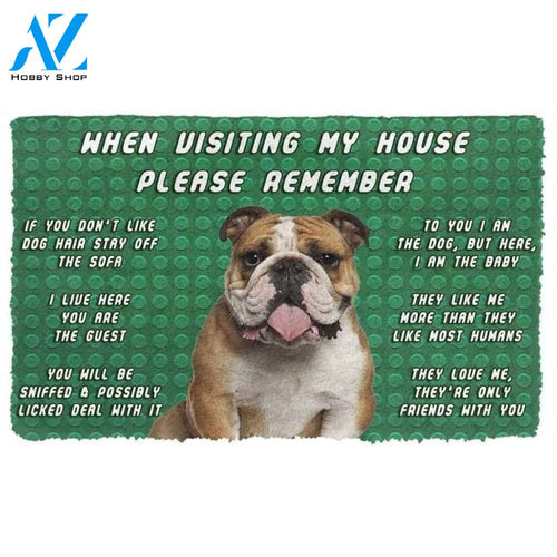 Please Remember Bulldog Dog's House Rules Doormat Welcome Mat House Warming Gift Home Decor Funny Doormat Gift Idea