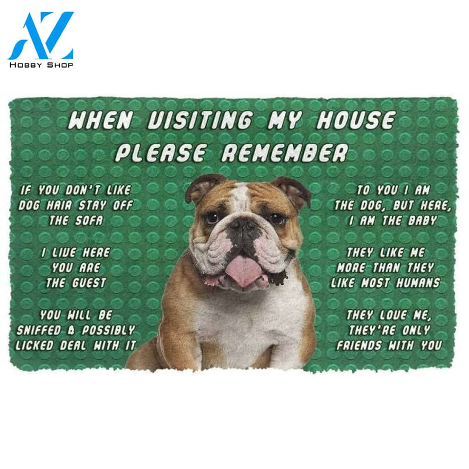 Please Remember Bulldog Dog's House Rules Doormat Welcome Mat House Warming Gift Home Decor Funny Doormat Gift Idea