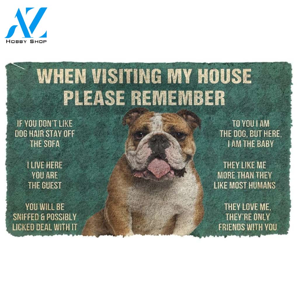 Please Remember BULLDOG House Rules Funny Indoor And Outdoor Doormat Warm House Gift Welcome Mat Gift For Dog Lovers