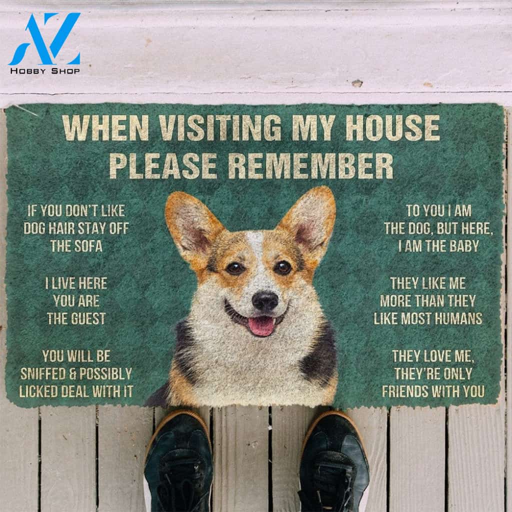 PLEASE REMEMBER CORGI DOG'S HOUSE RULES DOORMAT Warm House Gift Welcome Mat Birthday Gift Funny Gift Gift For Corgi Dog Lover
