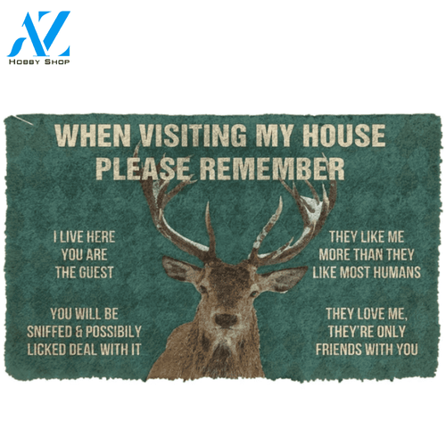 Please Remember Deers House Rule Funny Indoor And Outdoor Doormat Warm House Gift Welcome Mat Birthday Gift For Deer Lovers