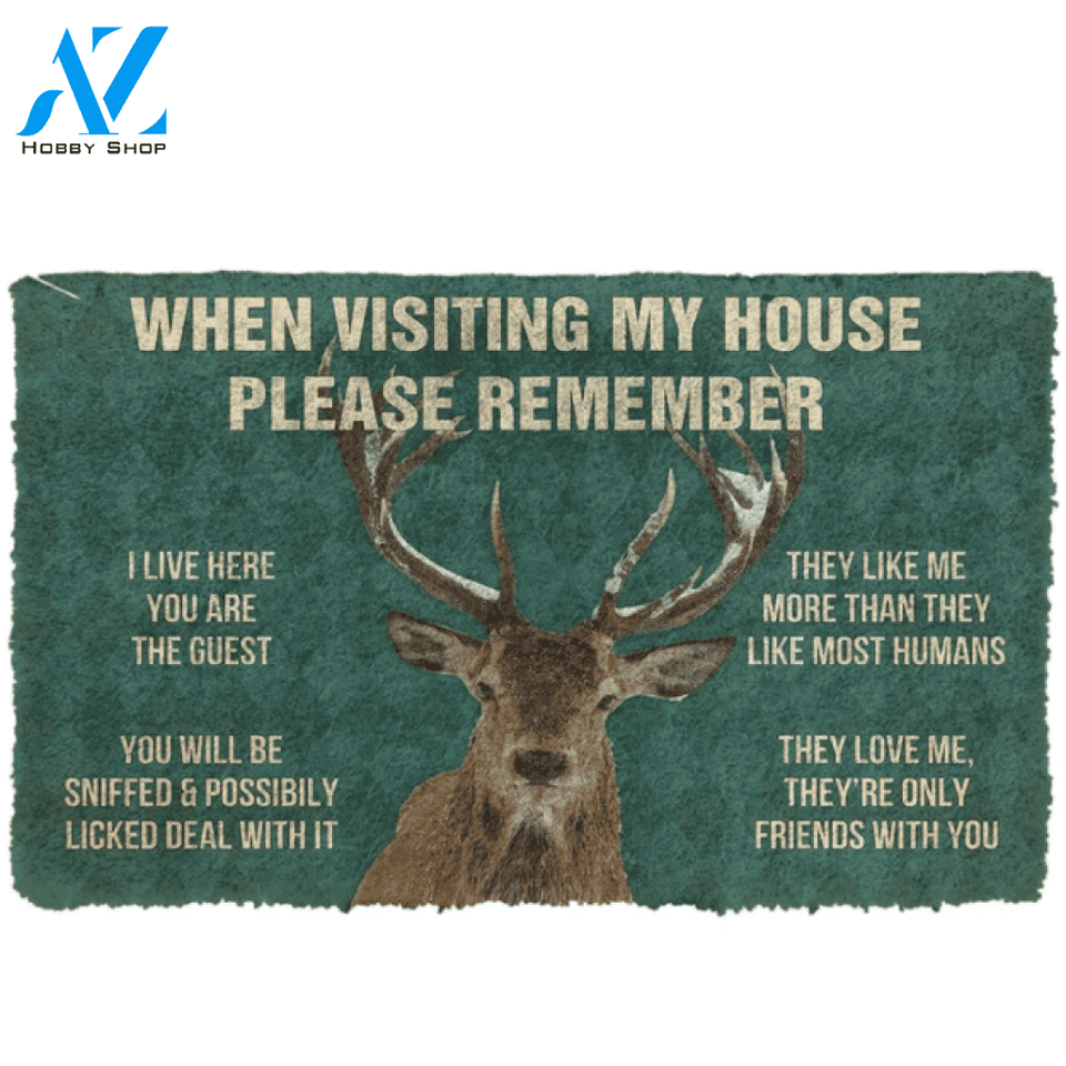 Please Remember Deers House Rule Funny Indoor And Outdoor Doormat Warm House Gift Welcome Mat Birthday Gift For Deer Lovers