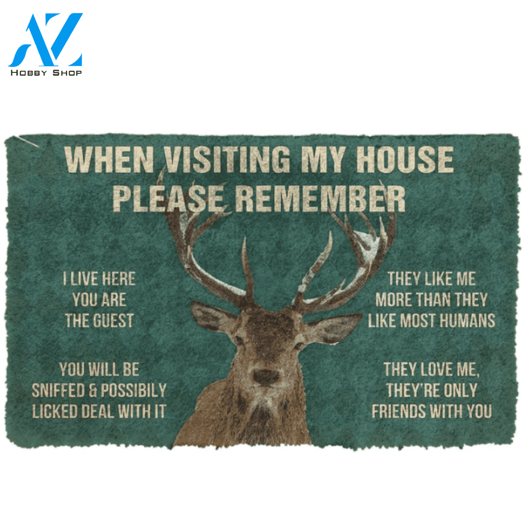 Please Remember Deers House Rule Funny Indoor And Outdoor Doormat Warm House Gift Welcome Mat Birthday Gift For Deer Lovers