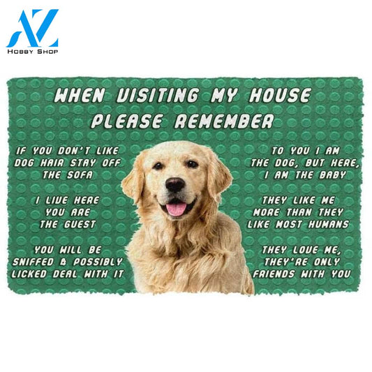 Please Remember Golden Retriever Dog's House Rules Doormat Welcome Mat House Warming Gift Home Decor Funny Doormat Gift Idea