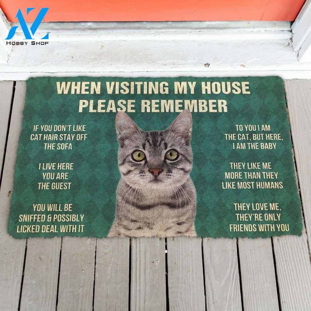 Gearhumans GearHuman 3D Please Remember Gray Tabby Cat House Rules Doormat