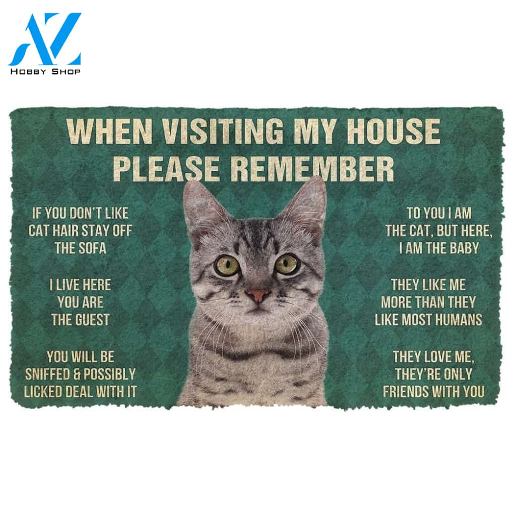 Gearhumans GearHuman 3D Please Remember Gray Tabby Cat House Rules Doormat
