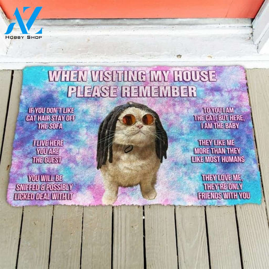 Please Remember Hippie Bob Meowley House Rules Custom Welcome Funny Doormat Warm House Gift Welcome Mat Gift for Friend Family