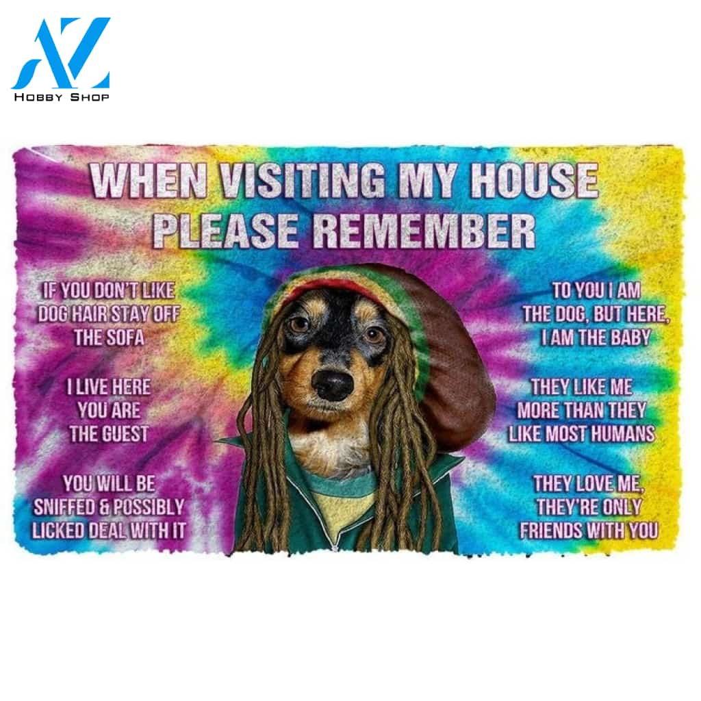 Please Remember Hippie Dachshund Dog's House Rules Welcome Funny Doormat Warm House Gift Welcome Mat Gift for Friend Family