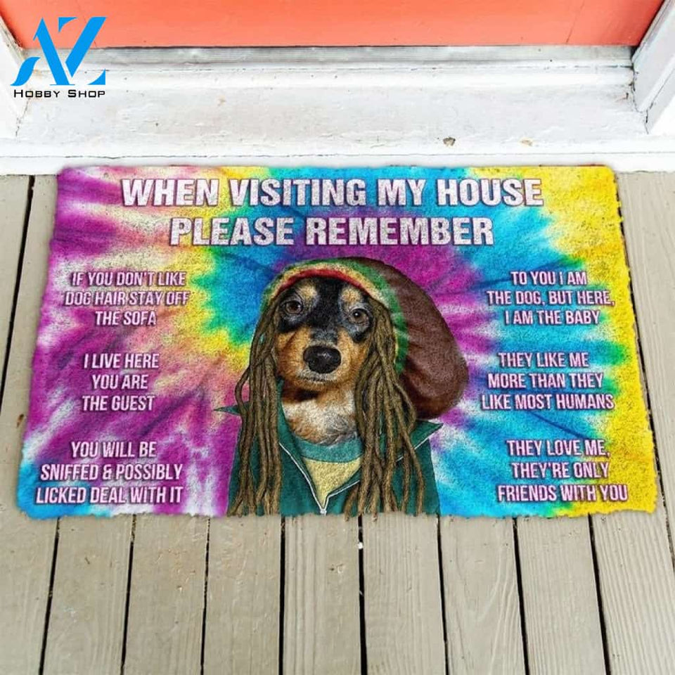 Please Remember Hippie Dachshund Dog's House Rules Welcome Funny Doormat Warm House Gift Welcome Mat Gift for Friend Family