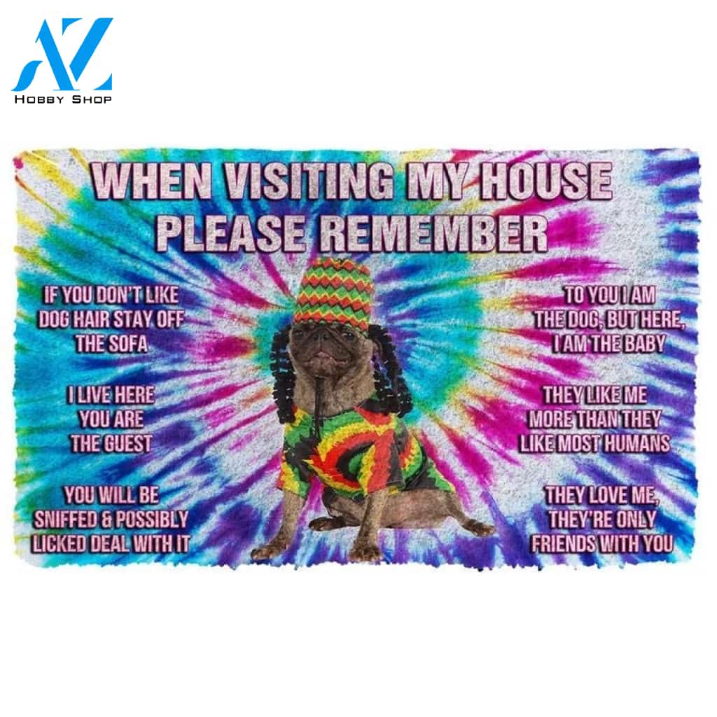 Please Remember Hippie Pug Dog's House Rules Welcome Funny Doormat Warm House Gift Welcome Mat Gift for Friend Family