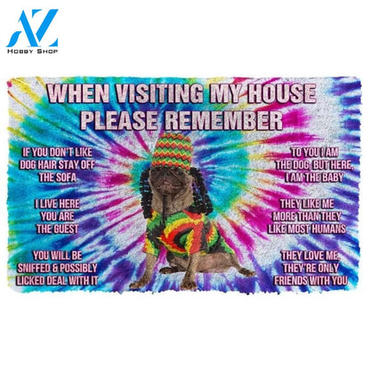Please Remember Hippie Pug Dog's House Rules Welcome Funny Doormat Warm House Gift Welcome Mat Gift for Friend Family