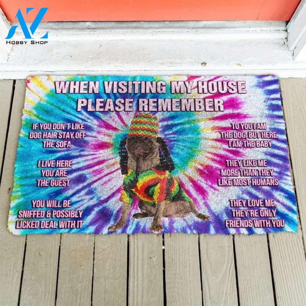 Please Remember Hippie Pug Dog's House Rules Welcome Funny Doormat Warm House Gift Welcome Mat Gift for Friend Family
