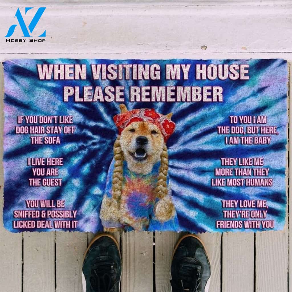 Please Remember Hippie Shiba's House Rules Welcome Funny Doormat Warm House Gift Welcome Mat Gift for Friend Family