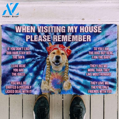Please Remember Hippie Shiba's House Rules Welcome Funny Doormat Warm House Gift Welcome Mat Gift for Friend Family