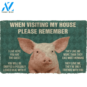 Please Remember Pigs House Rule Funny Indoor And Outdoor Doormat Warm House Gift Welcome Mat Birthday Gift For Pig Lovers