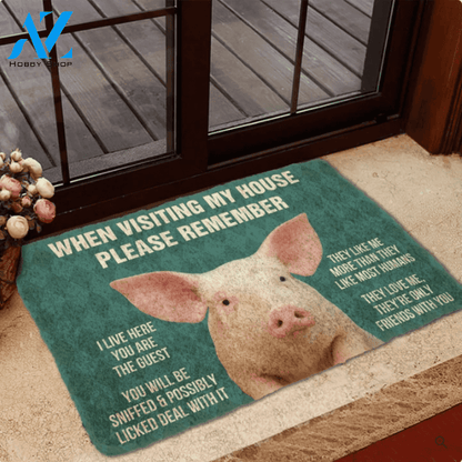 Please Remember Pigs House Rule Funny Indoor And Outdoor Doormat Warm House Gift Welcome Mat Birthday Gift For Pig Lovers