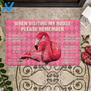 Please Remember Pink Flamingo's House Rules Funny Indoor And Outdoor Doormat Gift For Flamingo Lovers Birthday Gift Decor Warm House Gift Welcome Mat