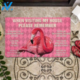 Please Remember Pink Flamingo's House Rules Funny Indoor And Outdoor Doormat Gift For Flamingo Lovers Birthday Gift Decor Warm House Gift Welcome Mat