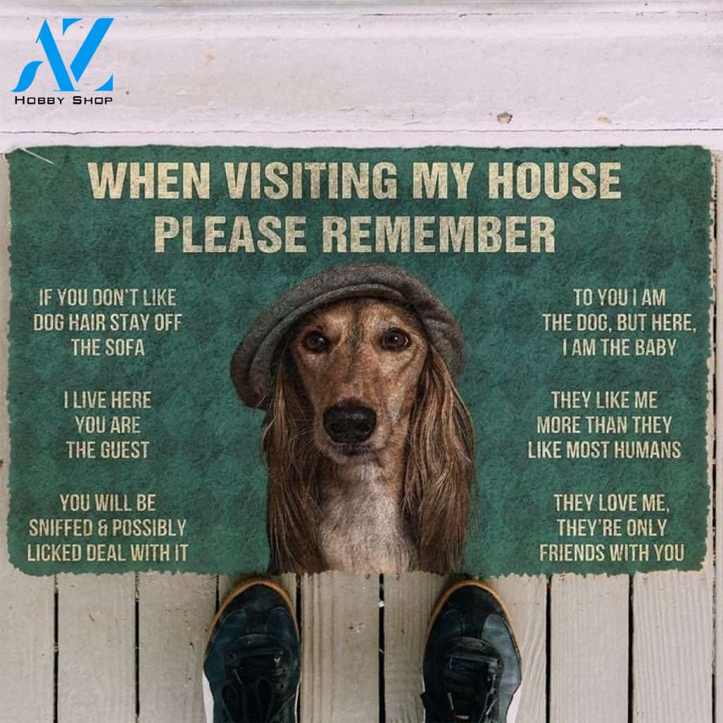 Please Remember Saluki Dogs House Rules Welcome Funny Doormat Warm House Gift Welcome Mat Gift for Friend Family