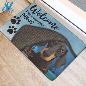 Please Wipe Paws Dachshund Easy Clean Welcome DoorMat | Felt And Rubber | DO1747