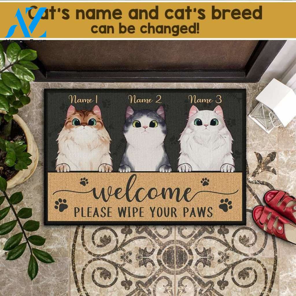 Please Wipe Your Paws Welcome Doormat, Custom Cat Doormat, Cute Cat Doormat, Funny Doormat, Cat Lover Doormat, Welcome Rugs, New Home Gift