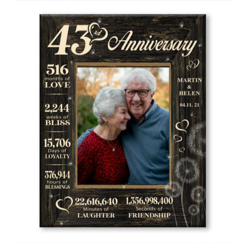 43 Year Wedding Anniversary Gift, 43rd Anniversary Gift For Wife, 43 Year Anniversary Gift For Husband