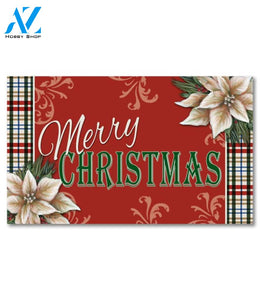 Poinsettia Plaid Merry Christmas Doormat - 18" x 30"