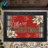 Poinsettia Plaid Merry Christmas Doormat - 18" x 30"