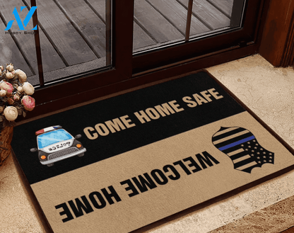Police Come Home Safe Welcome Home Doormat, Gift For Friend Family Birthday Gift Home Decor Warm House Gift Welcome Mat
