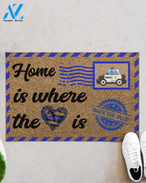 Police Home Is Where The Heart IsIndoor And Outdoor Doormat Warm House Gift Welcome Mat Gift For Police