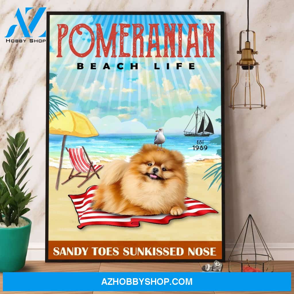 Pomeranian Beach Life Canvas And Poster, Wall Decor Visual Art