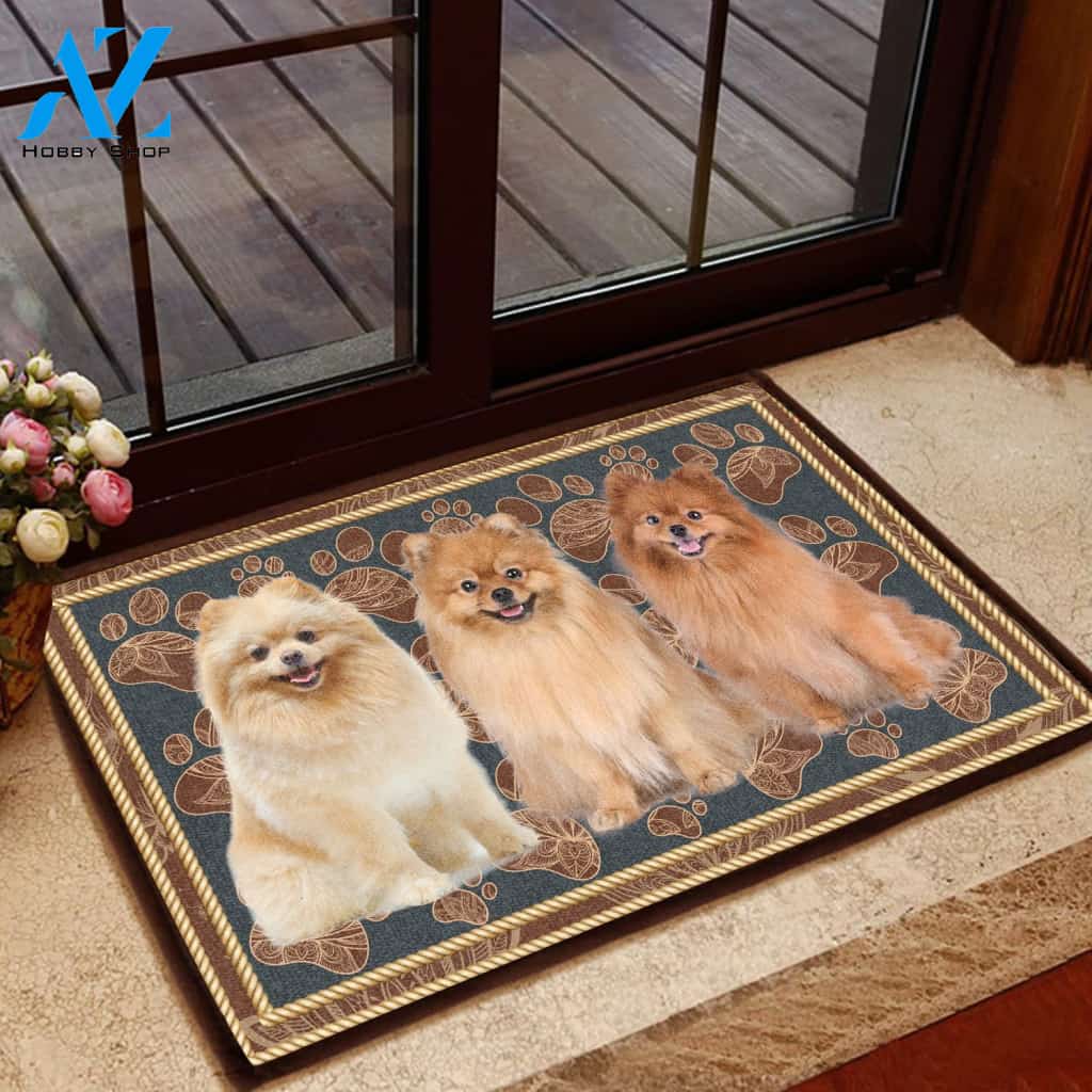 Pomeranian Flower Paw - Dog Doormat | Welcome Mat | House Warming Gift