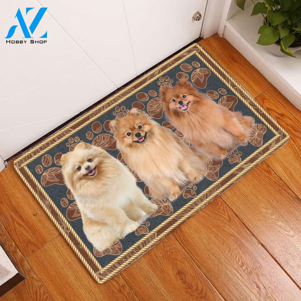 Pomeranian Flower Paw H7809 - Door Mat | Welcome Mat | House Warming Gift