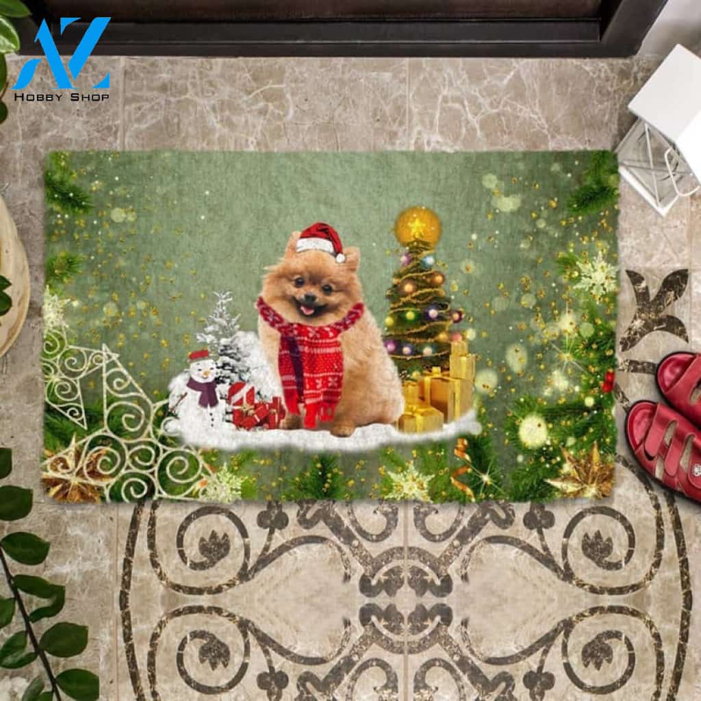 Pomeranian Merry Christmas Doormat
