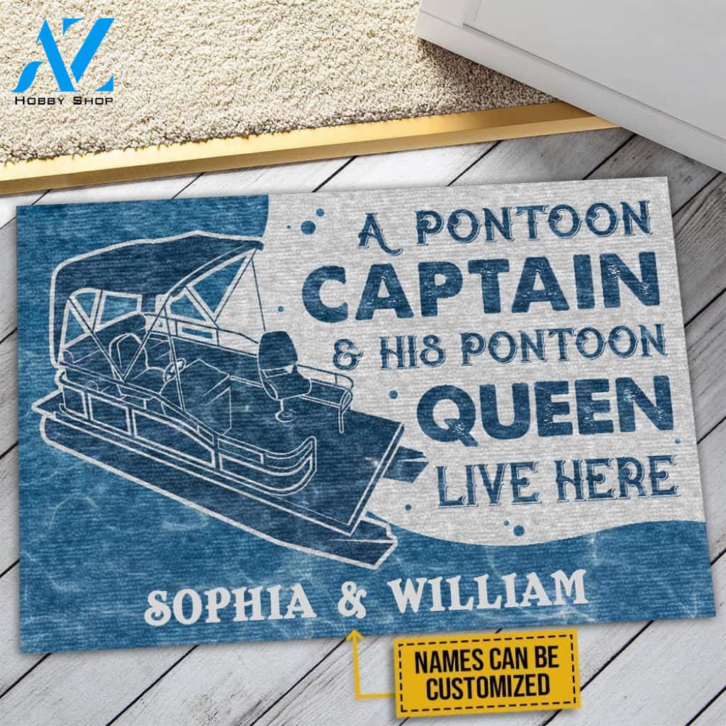 Pontoon Captain and Pontoon Queen Live Here Custom Doormat | Welcome Mat | House Warming Gift