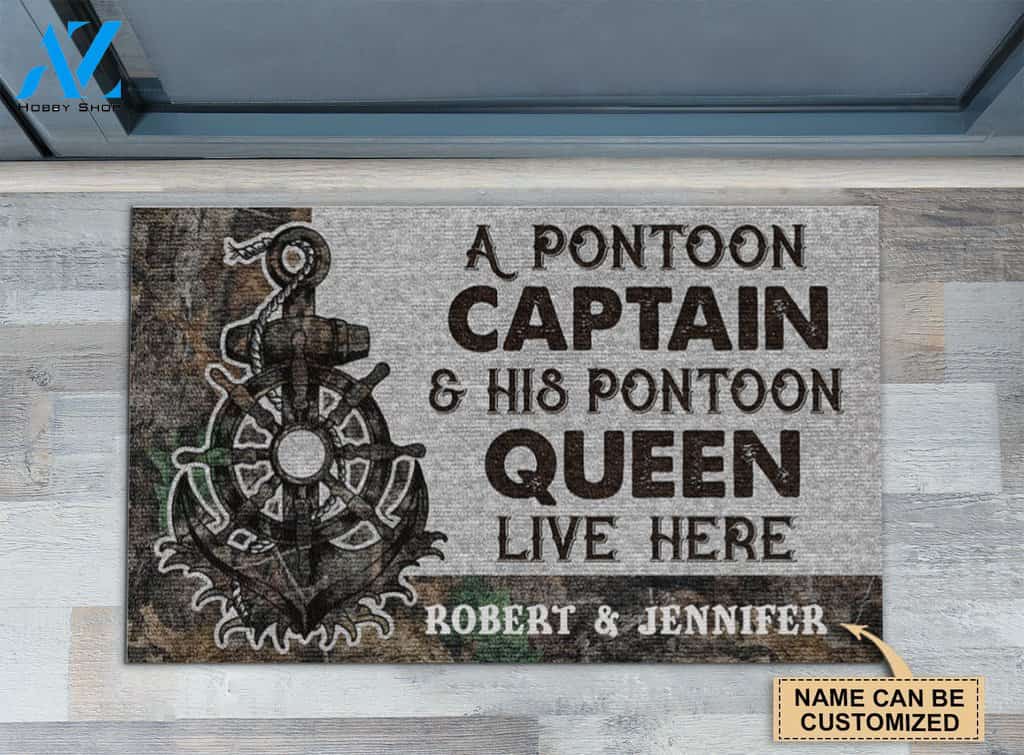 Pontoon Captain And Pontoon Queen Live Here Custom Doormat | Welcome Mat | House Warming Gift