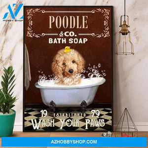 Poodle & Co. Bath Soap Wash Your Paws Dog Canvas And Poster, Wall Decor Visual Art